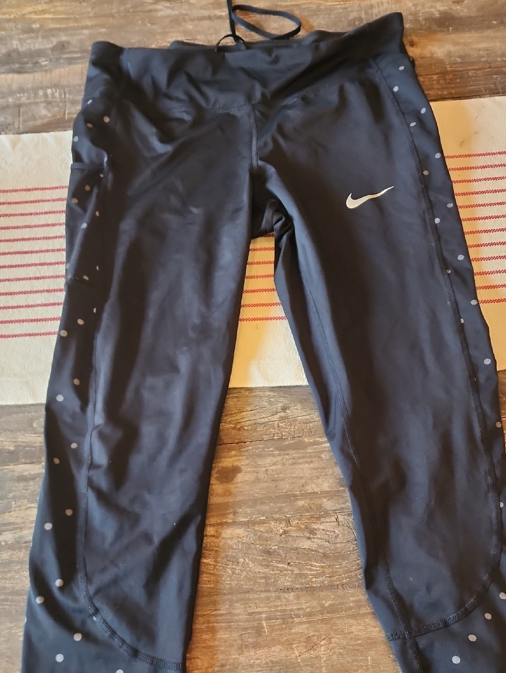 Nike Black Leggings with White Swoosh and Gray Dot Side Accents